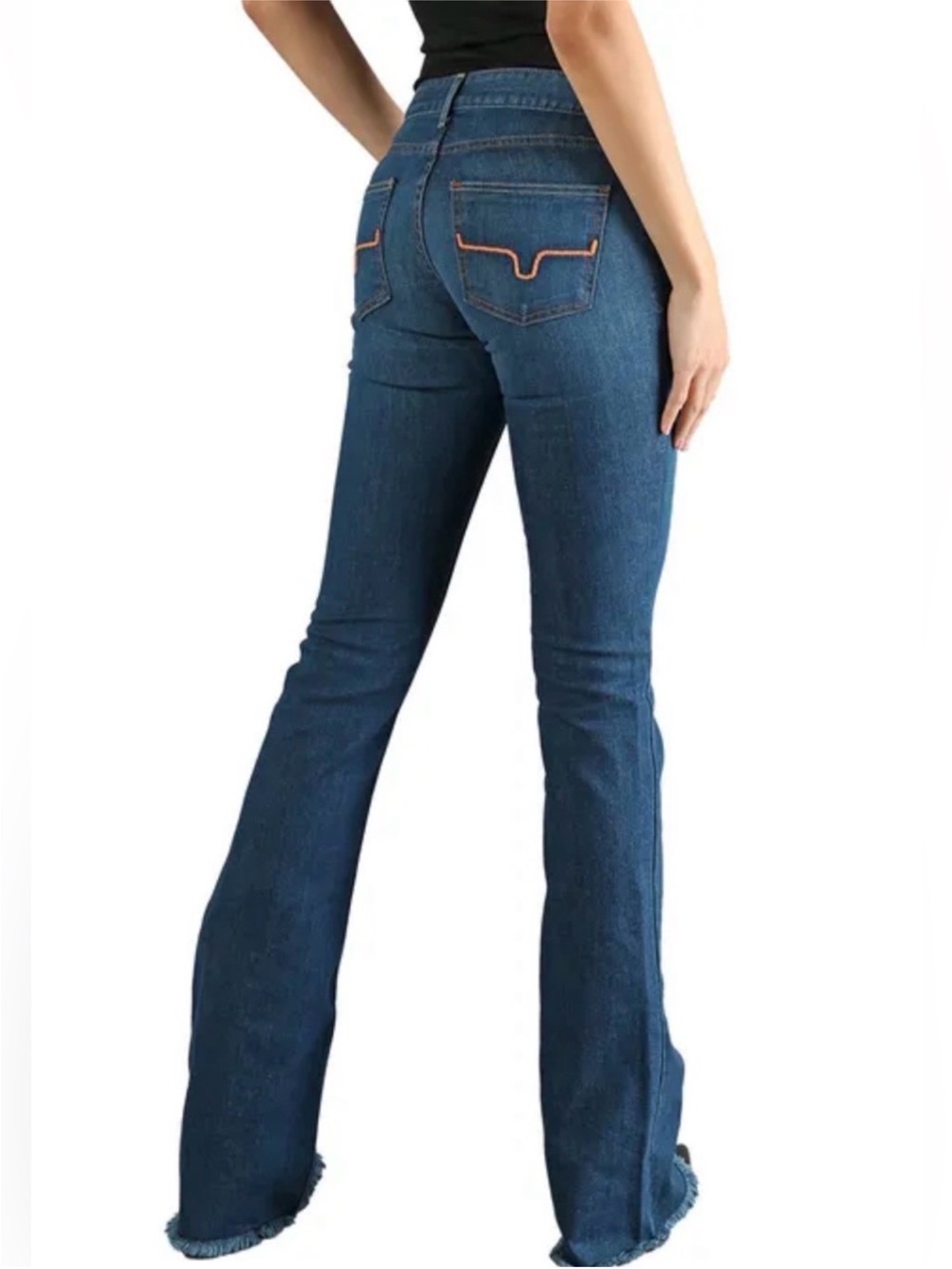 Kimes Ranch Women's Dark Blue Flare Jeans with Contrast Stitching